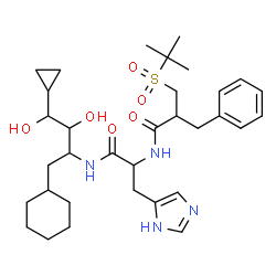 ChemSpider 2D Image | Nalpha-{2-Benzyl-3-[(2-methyl-2-propanyl)sulfonyl]propanoyl}-N-(1-cyclohexyl-4-cyclopropyl-3,4-dihydroxy-2-butanyl)histidinamide | C33H50N4O6S