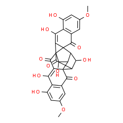 ChemSpider 2D Image | 8,10,14,23,25,28-Hexahydroxy-6,21-dimethoxyoctacyclo[14.11.1.0~2,11~.0~2,15~.0~4,9~.0~13,17~.0~17,26~.0~19,24~]octacosa-4,6,8,10,19,21,23,25-octaene-3,12,18,27-tetrone | C30H22O12