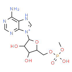 ChemSpider 2D Image | 6-Amino-9-{5-O-[hydroxy(methoxy)phosphoryl]pentofuranosyl}-7H-purin-9-ium | C11H17N5O7P