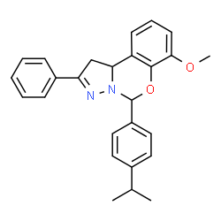 ChemSpider 2D Image | 5-(4-Isopropylphenyl)-7-methoxy-2-phenyl-1,10b-dihydropyrazolo[1,5-c][1,3]benzoxazine | C26H26N2O2