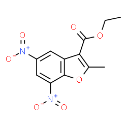 ChemSpider 2D Image | Ethyl 2-methyl-5,7-dinitro-1-benzofuran-3-carboxylate | C12H10N2O7