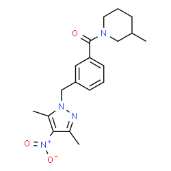 ChemSpider 2D Image | {3-[(3,5-Dimethyl-4-nitro-1H-pyrazol-1-yl)methyl]phenyl}(3-methyl-1-piperidinyl)methanone | C19H24N4O3