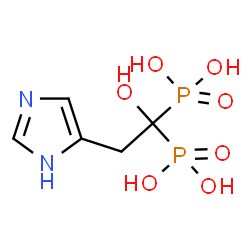 ChemSpider 2D Image | [1-Hydroxy-2-(1H-imidazol-5-yl)-1,1-ethanediyl]bis(phosphonic acid) | C5H10N2O7P2