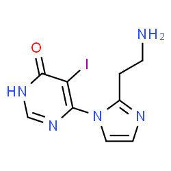 ChemSpider 2D Image | 6-[2-(2-Aminoethyl)-1H-imidazol-1-yl]-5-iodo-4(3H)-pyrimidinone | C9H10IN5O