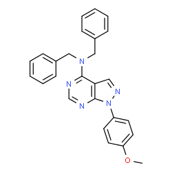 ChemSpider 2D Image | N,N-Dibenzyl-1-(4-methoxyphenyl)-1H-pyrazolo[3,4-d]pyrimidin-4-amine | C26H23N5O