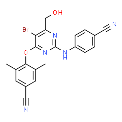 ChemSpider 2D Image | 4-({5-Bromo-2-[(4-cyanophenyl)amino]-6-(hydroxymethyl)-4-pyrimidinyl}oxy)-3,5-dimethylbenzonitrile | C21H16BrN5O2