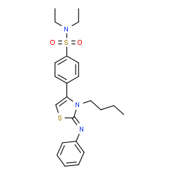 ChemSpider 2D Image | 4-[(2Z)-3-Butyl-2-(phenylimino)-2,3-dihydro-1,3-thiazol-4-yl]-N,N-diethylbenzenesulfonamide | C23H29N3O2S2