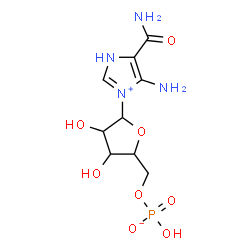 ChemSpider 2D Image | 4-Amino-5-carbamoyl-3-[5-O-(hydroxyphosphinato)pentofuranosyl]-1H-imidazol-3-ium | C9H15N4O8P