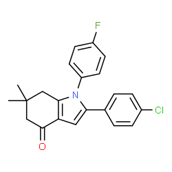 ChemSpider 2D Image | 2-(4-Chlorophenyl)-1-(4-fluorophenyl)-6,6-dimethyl-1,5,6,7-tetrahydro-4H-indol-4-one | C22H19ClFNO