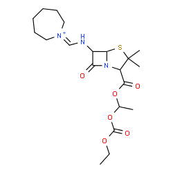 ChemSpider 2D Image | 1-({[2-({1-[(Ethoxycarbonyl)oxy]ethoxy}carbonyl)-3,3-dimethyl-7-oxo-4-thia-1-azabicyclo[3.2.0]hept-6-yl]amino}methylene)azepanium | C20H32N3O6S
