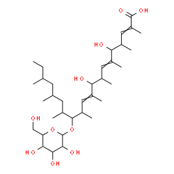 ChemSpider 2D Image | 13-(Hexopyranosyloxy)-5,9-dihydroxy-2,4,6,8,10,12,14,16,18-nonamethyl-2,6,10-icosatrienoic acid | C35H62O10