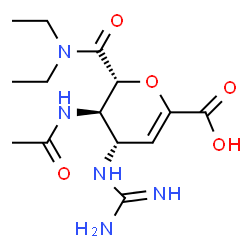 ChemSpider 2D Image | (2R,3R,4S)-3-Acetamido-4-carbamimidamido-2-(diethylcarbamoyl)-3,4-dihydro-2H-pyran-6-carboxylic acid | C14H23N5O5