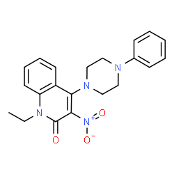 ChemSpider 2D Image | 1-Ethyl-3-nitro-4-(4-phenyl-1-piperazinyl)-2(1H)-quinolinone | C21H22N4O3