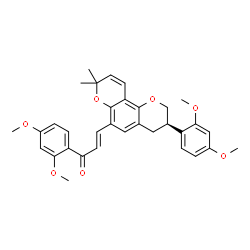 ChemSpider 2D Image | (2E)-1-(2,4-Dimethoxyphenyl)-3-[(3R)-3-(2,4-dimethoxyphenyl)-8,8-dimethyl-3,4-dihydro-2H,8H-pyrano[2,3-f]chromen-6-yl]-2-propen-1-one | C33H34O7
