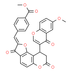 ChemSpider 2D Image | Methyl 4-{(Z)-[9-(6-methoxy-4-oxo-4H-chromen-3-yl)-3,7-dioxo-8,9-dihydro-7H-furo[2,3-f]chromen-2(3H)-ylidene]methyl}benzoate | C30H20O9