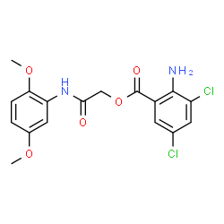 ChemSpider 2D Image | 2-[(2,5-Dimethoxyphenyl)amino]-2-oxoethyl 2-amino-3,5-dichlorobenzoate | C17H16Cl2N2O5