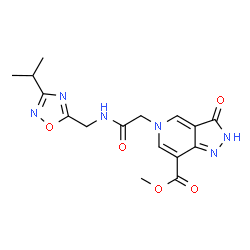 ChemSpider 2D Image | Methyl 5-(2-{[(3-isopropyl-1,2,4-oxadiazol-5-yl)methyl]amino}-2-oxoethyl)-3-oxo-3,5-dihydro-2H-pyrazolo[4,3-c]pyridine-7-carboxylate | C16H18N6O5