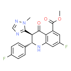 ChemSpider 2D Image | Methyl (2S,3S)-7-fluoro-2-(4-fluorophenyl)-3-(1-methyl-1H-1,2,4-triazol-5-yl)-4-oxo-1,2,3,4-tetrahydro-5-quinolinecarboxylate | C20H16F2N4O3