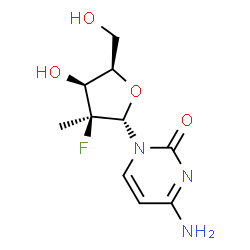 ChemSpider 2D Image | 4-Amino-1-(2-deoxy-2-fluoro-2-methyl-alpha-D-lyxofuranosyl)-2(1H)-pyrimidinone | C10H14FN3O4