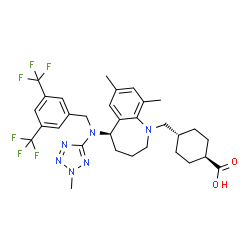 ChemSpider 2D Image | trans-4-{[(5R)-5-{[3,5-Bis(trifluoromethyl)benzyl](2-methyl-2H-tetrazol-5-yl)amino}-7,9-dimethyl-2,3,4,5-tetrahydro-1H-1-benzazepin-1-yl]methyl}cyclohexanecarboxylic acid | C31H36F6N6O2