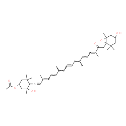 ChemSpider 2D Image | 3,5'-Dihydroxy-8-oxo-6',7'-didehydro-5,5',6,6',7,8-hexahydro-5,6-epoxy-beta,beta-caroten-3'-yl acetate | C42H58O6