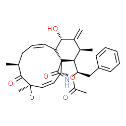 ChemSpider 2D Image | (3R,3aR,4S,6S,6aS,7Z,10S,12R,13Z,15R,15aR)-3-Benzyl-6,12-dihydroxy-4,10,12-trimethyl-5-methylene-1,11-dioxo-2,3,3a,4,5,6,6a,9,10,11,12,15-dodecahydro-1H-cycloundeca[d]isoindol-15-yl acetate | C30H37NO6