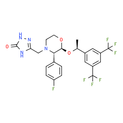 ChemSpider 2D Image | 5-{[(2S,3S)-2-{(1S)-1-[3,5-Bis(trifluoromethyl)phenyl]ethoxy}-3-(4-fluorophenyl)-4-morpholinyl]methyl}-2,4-dihydro-3H-1,2,4-triazol-3-one | C23H21F7N4O3