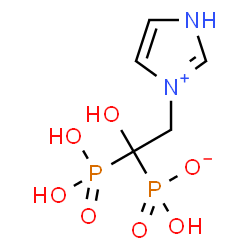 ChemSpider 2D Image | Hydrogen [1-hydroxy-2-(1H-imidazol-3-ium-3-yl)-1-phosphonoethyl]phosphonate | C5H10N2O7P2