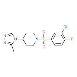 ChemSpider 2D Image | 1-[(3-Chloro-4-fluorophenyl)sulfonyl]-4-(3-methyl-4H-1,2,4-triazol-4-yl)piperidine | C14H16ClFN4O2S