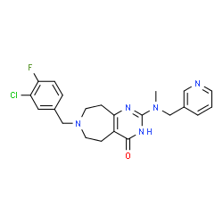 ChemSpider 2D Image | 7-(3-Chloro-4-fluorobenzyl)-2-[methyl(3-pyridinylmethyl)amino]-3,5,6,7,8,9-hexahydro-4H-pyrimido[4,5-d]azepin-4-one | C22H23ClFN5O