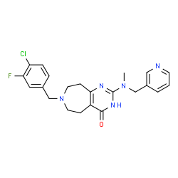 ChemSpider 2D Image | 7-(4-Chloro-3-fluorobenzyl)-2-[methyl(3-pyridinylmethyl)amino]-3,5,6,7,8,9-hexahydro-4H-pyrimido[4,5-d]azepin-4-one | C22H23ClFN5O