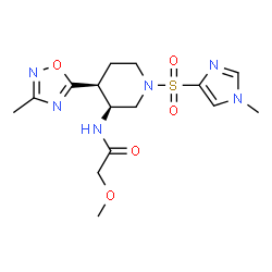 ChemSpider 2D Image | 2-Methoxy-N-[(3S,4S)-1-[(1-methyl-1H-imidazol-4-yl)sulfonyl]-4-(3-methyl-1,2,4-oxadiazol-5-yl)-3-piperidinyl]acetamide | C15H22N6O5S