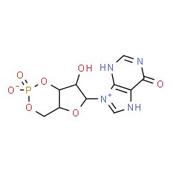ChemSpider 2D Image | 7-Hydroxy-6-(6-oxo-6,7-dihydro-3H-purin-9-ium-9-yl)tetrahydro-4H-furo[3,2-d][1,3,2]dioxaphosphinin-2-olate 2-oxide | C10H11N4O7P