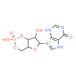 ChemSpider 2D Image | 9-(2,7-Dihydroxy-2-oxidotetrahydro-4H-furo[3,2-d][1,3,2]dioxaphosphinin-6-yl)-6-oxo-6,7-dihydro-3H-purin-9-ium | C10H12N4O7P