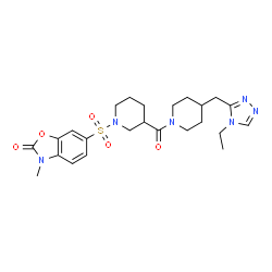 ChemSpider 2D Image | 6-{[3-({4-[(4-Ethyl-4H-1,2,4-triazol-3-yl)methyl]-1-piperidinyl}carbonyl)-1-piperidinyl]sulfonyl}-3-methyl-1,3-benzoxazol-2(3H)-one | C24H32N6O5S