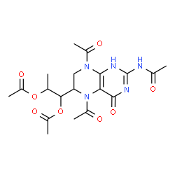 ChemSpider 2D Image | 1-(2-Acetamido-5,8-diacetyl-4-oxo-1,4,5,6,7,8-hexahydro-6-pteridinyl)-1,2-propanediyl diacetate | C19H25N5O8
