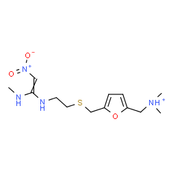 ChemSpider 2D Image | N,N-Dimethyl(5-{[(2-{[1-(methylamino)-2-nitrovinyl]amino}ethyl)sulfanyl]methyl}-2-furyl)methanaminium | C13H23N4O3S