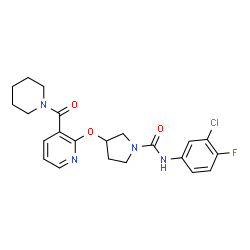 ChemSpider 2D Image | N-(3-Chloro-4-fluorophenyl)-3-{[3-(1-piperidinylcarbonyl)-2-pyridinyl]oxy}-1-pyrrolidinecarboxamide | C22H24ClFN4O3