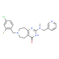 ChemSpider 2D Image | 7-(4-Chloro-2-fluorobenzyl)-2-[methyl(3-pyridinylmethyl)amino]-3,5,6,7,8,9-hexahydro-4H-pyrimido[4,5-d]azepin-4-one | C22H23ClFN5O
