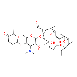 ChemSpider 2D Image | 3-Ethyl-7-hydroxy-2,8,12,16-tetramethyl-5,13-dioxo-10-(2-oxoethyl)-4,17-dioxabicyclo[14.1.0]heptadec-14-en-9-yl 3,6-dideoxy-3-(dimethylamino)-4-O-(6-methyl-5-oxotetrahydro-2H-pyran-2-yl)hexopyranoside | C37H59NO12