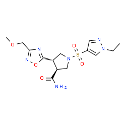ChemSpider 2D Image | (3S,4S)-1-[(1-Ethyl-1H-pyrazol-4-yl)sulfonyl]-4-[3-(methoxymethyl)-1,2,4-oxadiazol-5-yl]-3-pyrrolidinecarboxamide | C14H20N6O5S
