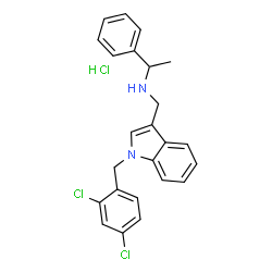 ChemSpider 2D Image | N-{[1-(2,4-Dichlorobenzyl)-1H-indol-3-yl]methyl}-1-phenylethanamine hydrochloride (1:1) | C24H23Cl3N2
