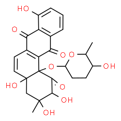 ChemSpider 2D Image | 2,3,4a,8-Tetrahydroxy-12b-[(5-hydroxy-6-methyltetrahydro-2H-pyran-2-yl)oxy]-3-methyl-3,4,4a,12b-tetrahydro-1,7,12(2H)-tetraphenetrione | C25H26O10
