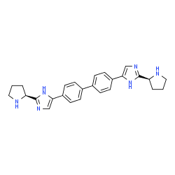 ChemSpider 2D Image | 5,5'-(4,4'-Biphenyldiyl)bis{2-[(2S)-2-pyrrolidinyl]-1H-imidazole} | C26H28N6