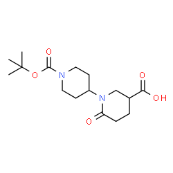 ChemSpider 2D Image | 1'-{[(2-Methyl-2-propanyl)oxy]carbonyl}-6-oxo-1,4'-bipiperidine-3-carboxylic acid | C16H26N2O5
