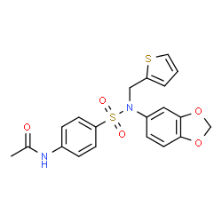 ChemSpider 2D Image | N-{4-[1,3-Benzodioxol-5-yl(2-thienylmethyl)sulfamoyl]phenyl}acetamide | C20H18N2O5S2