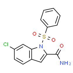 ChemSpider 2D Image | 6-Chloro-1-(phenylsulfonyl)-1H-indole-2-carboxamide | C15H11ClN2O3S