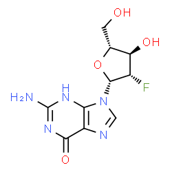 ChemSpider 2D Image | 9-(2-Deoxy-2-fluoro-beta-D-arabinofuranosyl)guanine | C10H12FN5O4