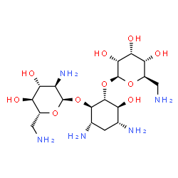 ChemSpider 2D Image | (1R,2R,3S,5R,6S)-3,5-Diamino-2-[(2,6-diamino-2,6-dideoxy-alpha-D-glucopyranosyl)oxy]-6-hydroxycyclohexyl 6-amino-6-deoxy-beta-D-allopyranoside | C18H37N5O10
