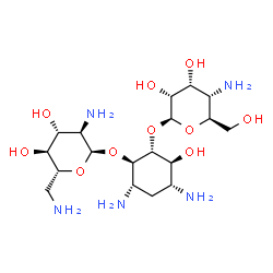 ChemSpider 2D Image | (1R,2R,3S,5R,6S)-3,5-Diamino-2-[(2,6-diamino-2,6-dideoxy-alpha-D-glucopyranosyl)oxy]-6-hydroxycyclohexyl 4-amino-4-deoxy-beta-D-allopyranoside | C18H37N5O10